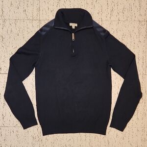 Burberry London Navy Blue 1/4 Zip Extra Fine Merino Wool Knit Pullover Sweater